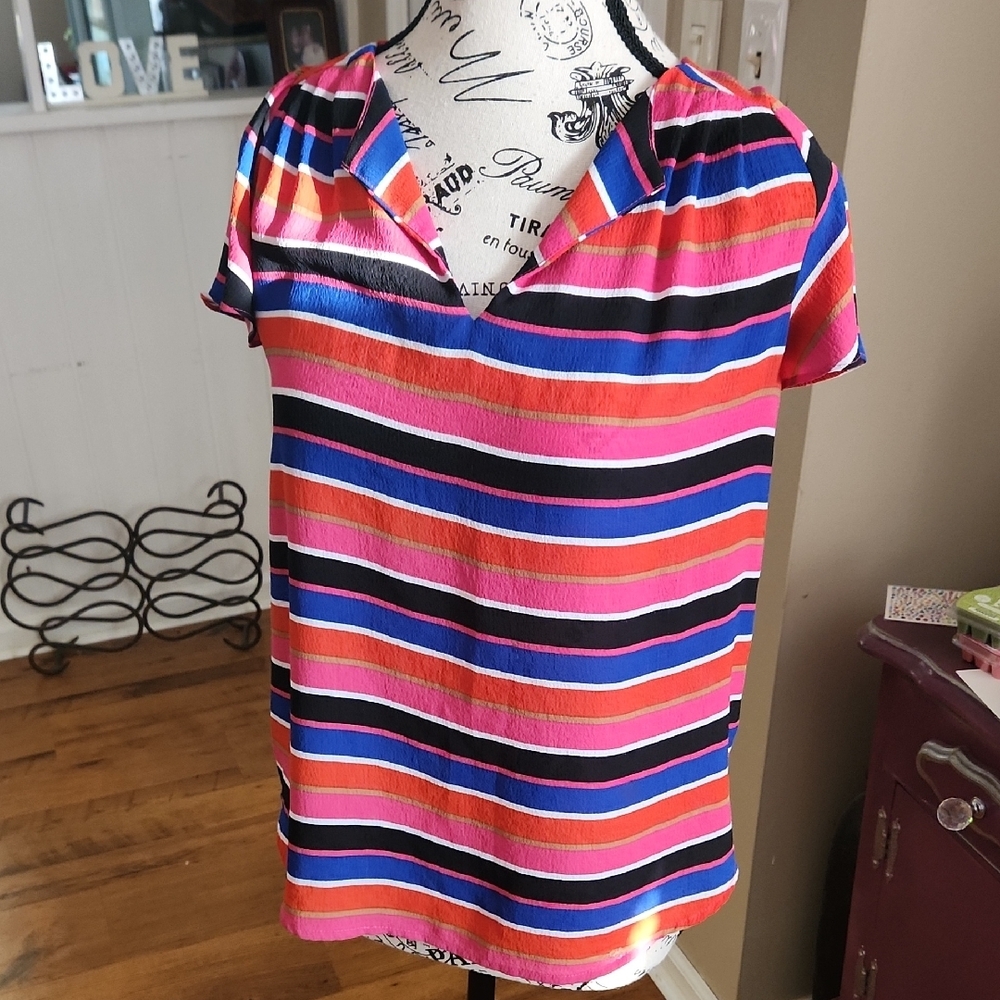 3/$20  Elle Pink and Blue Short Sleeve Relaxed Blouse
